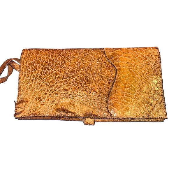 VINTAGE GENUINE CROCODILE ALLIGATOR CLUTCH HAND BAG PURSE WRIST STRAP - Picture 1 of 12